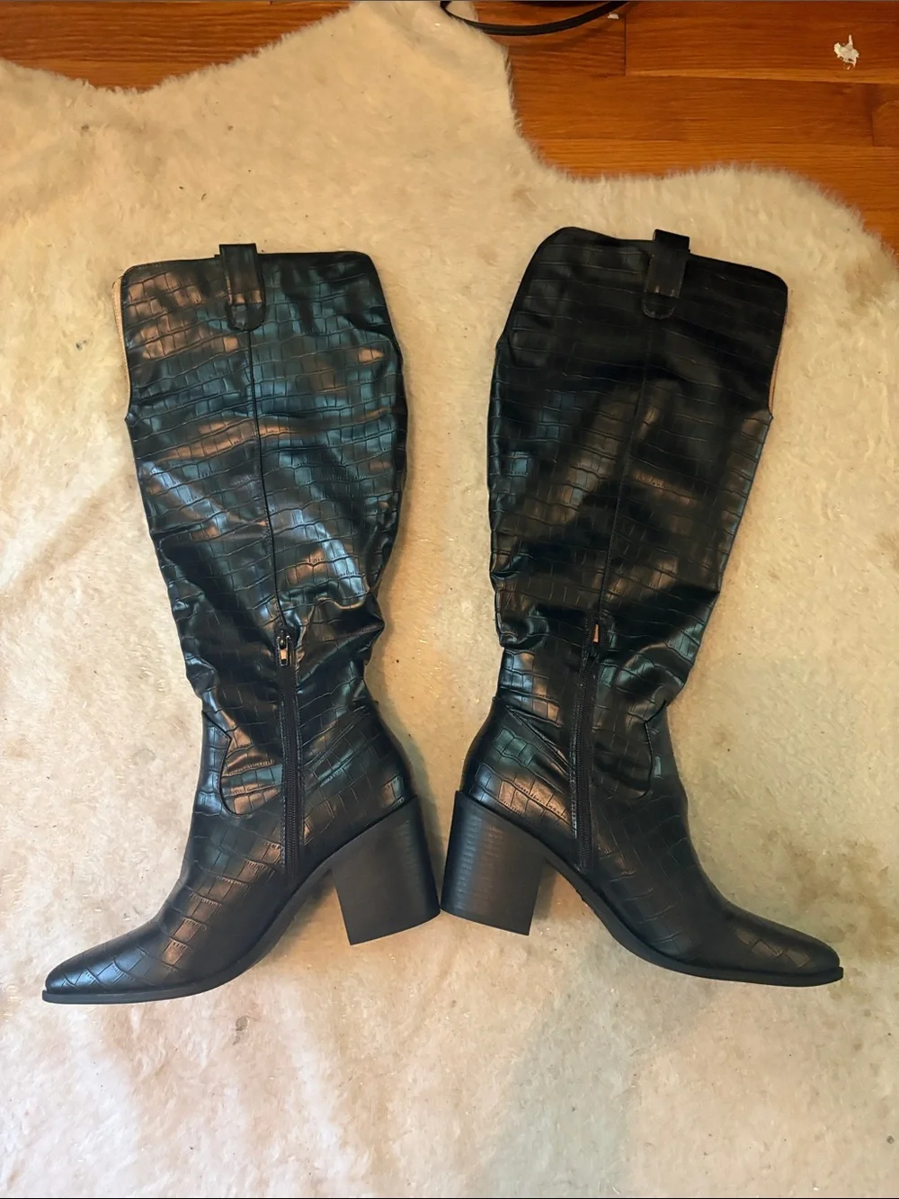 Never Worn XWC Black Croc-Embossed Knee Boots - Women